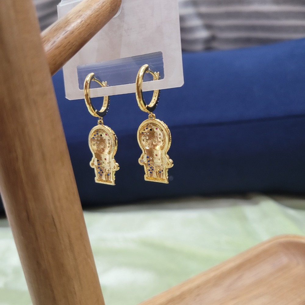 全新韓國製鑽爆小叮噹哆啦A夢金色耳扣式耳針耳環-細節圖4