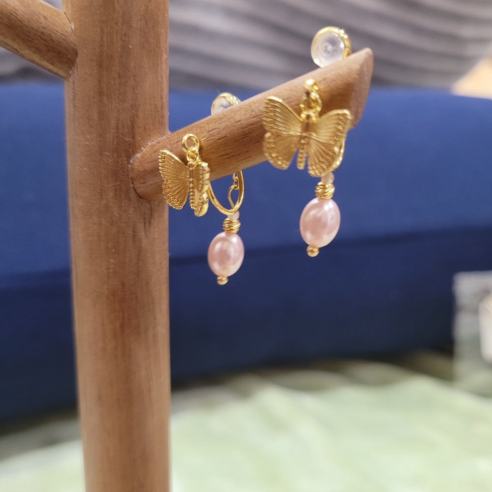 全新金色蝴蝶耳夾夾式耳環-細節圖2