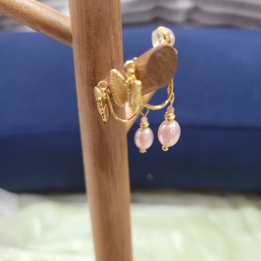 全新金色蝴蝶耳夾夾式耳環-細節圖3