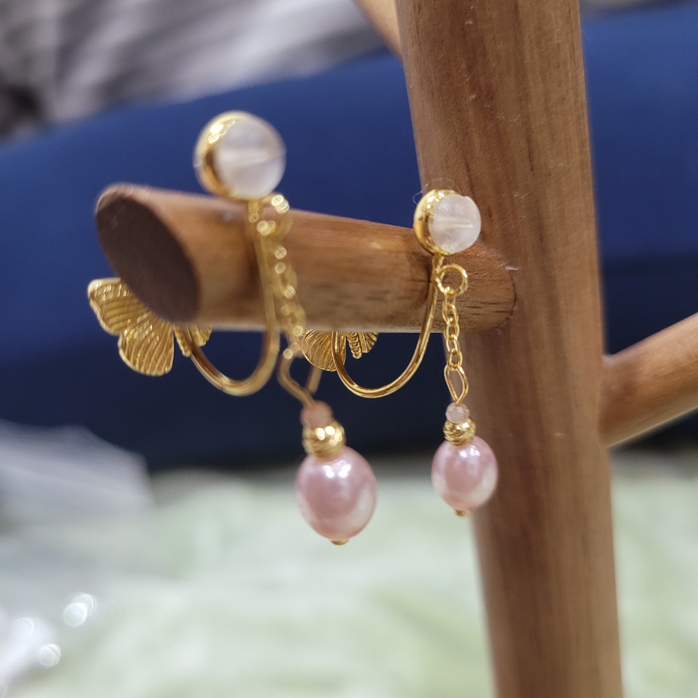 全新金色蝴蝶耳夾夾式耳環-細節圖4