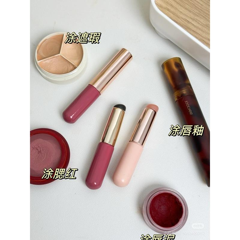 新品現貨｜送防塵蓋！圓頭硅膠木柄唇刷🤍超Q刷頭不吃妝😻美甲拍拍刷💅🏻-細節圖3