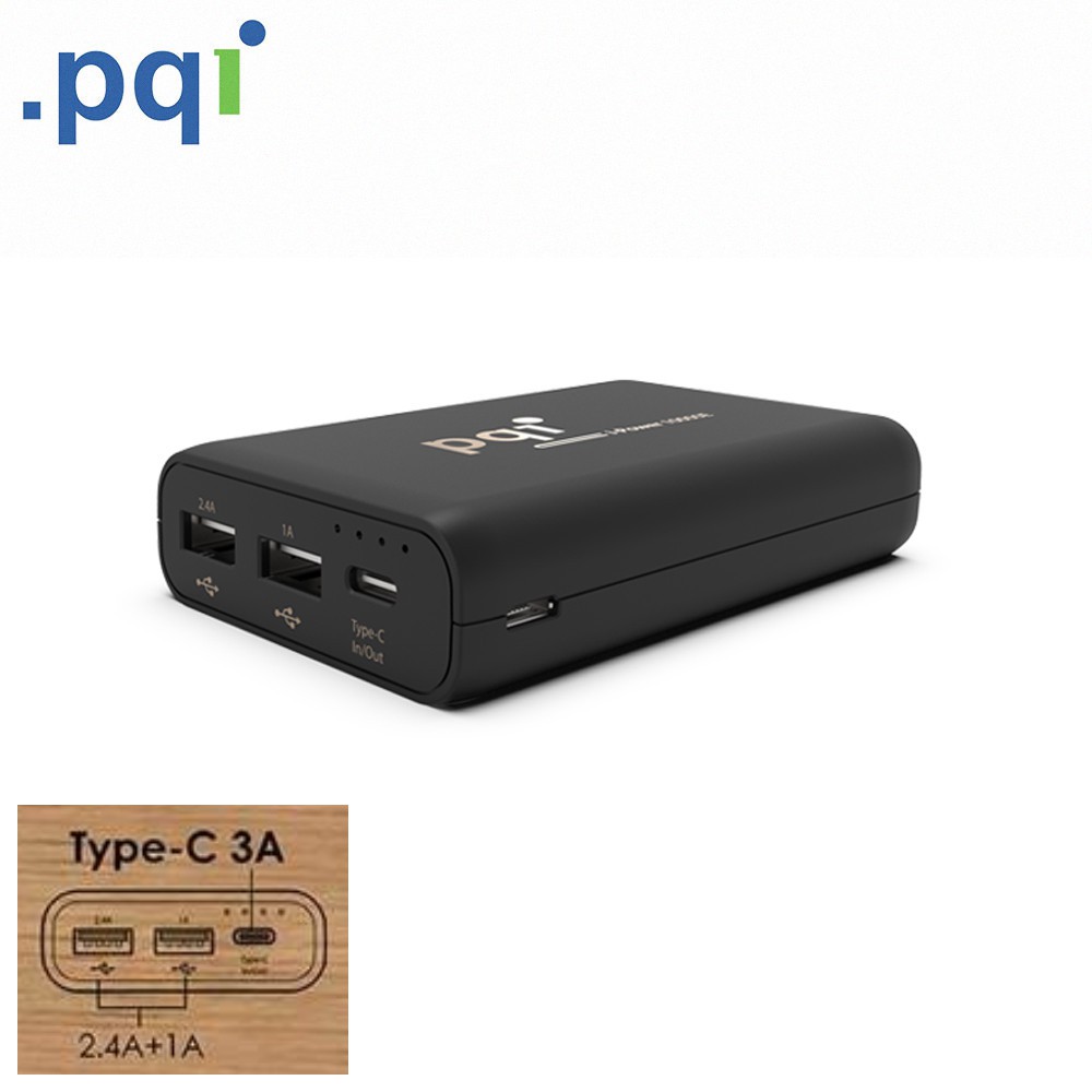 PQI 勁永 i-Power TYPE C USB 10000mAh 快充 行動電源【3台同時充】10000EC