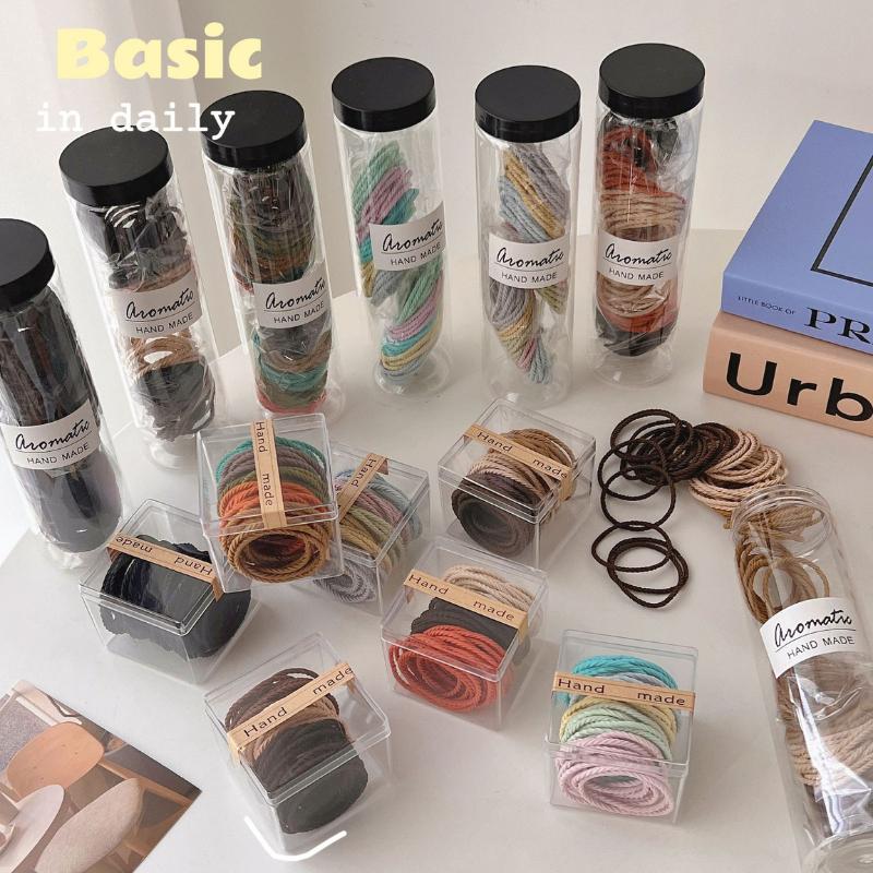 🔥【現貨】🦈高彈力髮圈 髮圈 桶裝髮圈 盒裝髮圈 50入 100入 髮飾 綁頭髮橡皮筋-細節圖4