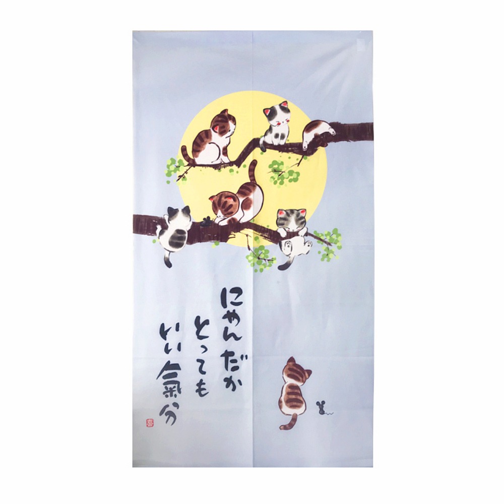 一片式門簾 風水簾 台灣製針織長門簾 日式門簾 和風門簾 貓咪貓頭鷹櫻花楓葉兔子招財貓小動物植物圖案_長簾針織-規格圖2