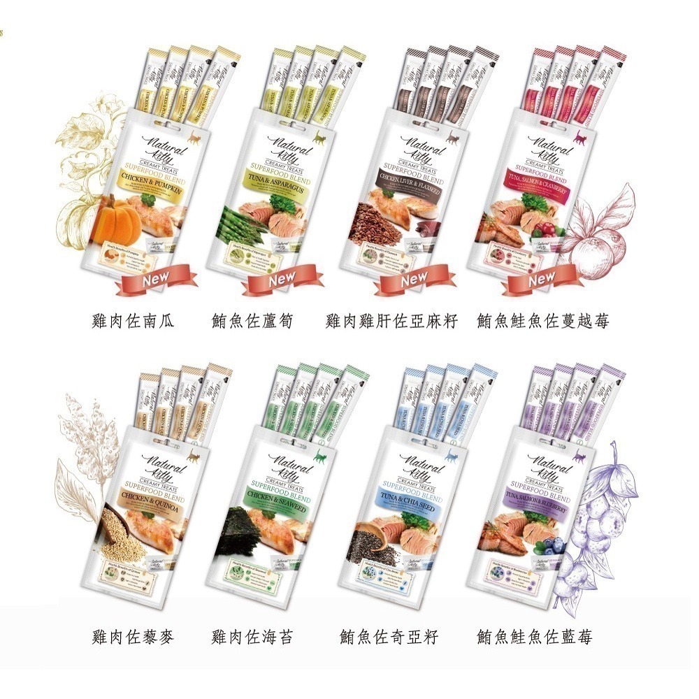 【幸運貓】自然小貓 超級食物營養肉泥 ｜鮪魚鮭魚蔓越莓｜雞肉南瓜｜雞肉雞肝佐亞麻籽｜鮪魚佐蘆筍 ｜ 鮪魚鮭魚佐藍莓-細節圖2