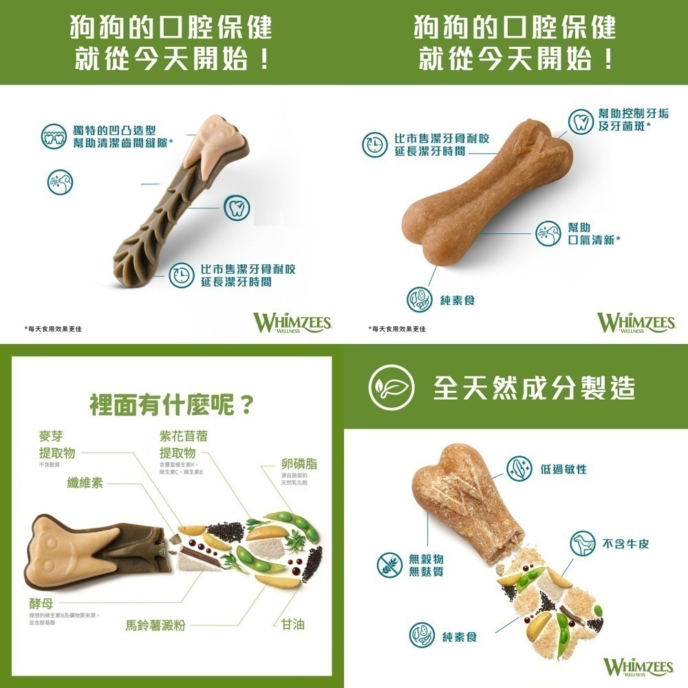 【幸運貓】Whimzees唯潔 潔牙骨 鱷魚型 / 牙刷型 / 六角長條型 / 刺蝟型/心型/米骨 超值包-細節圖4