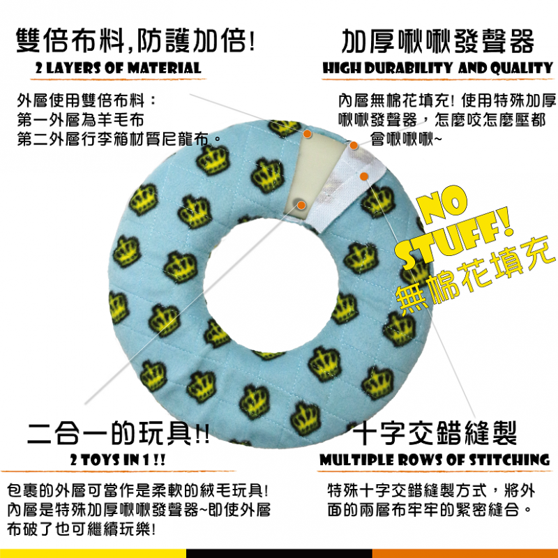 【幸運貓】MIGHTY 2-IN-1 系列 甜甜圈 球球 骨頭  閃電橘/皇冠藍/獨角獸黃/熱狗紅 狗狗玩具 寵物玩具-細節圖2