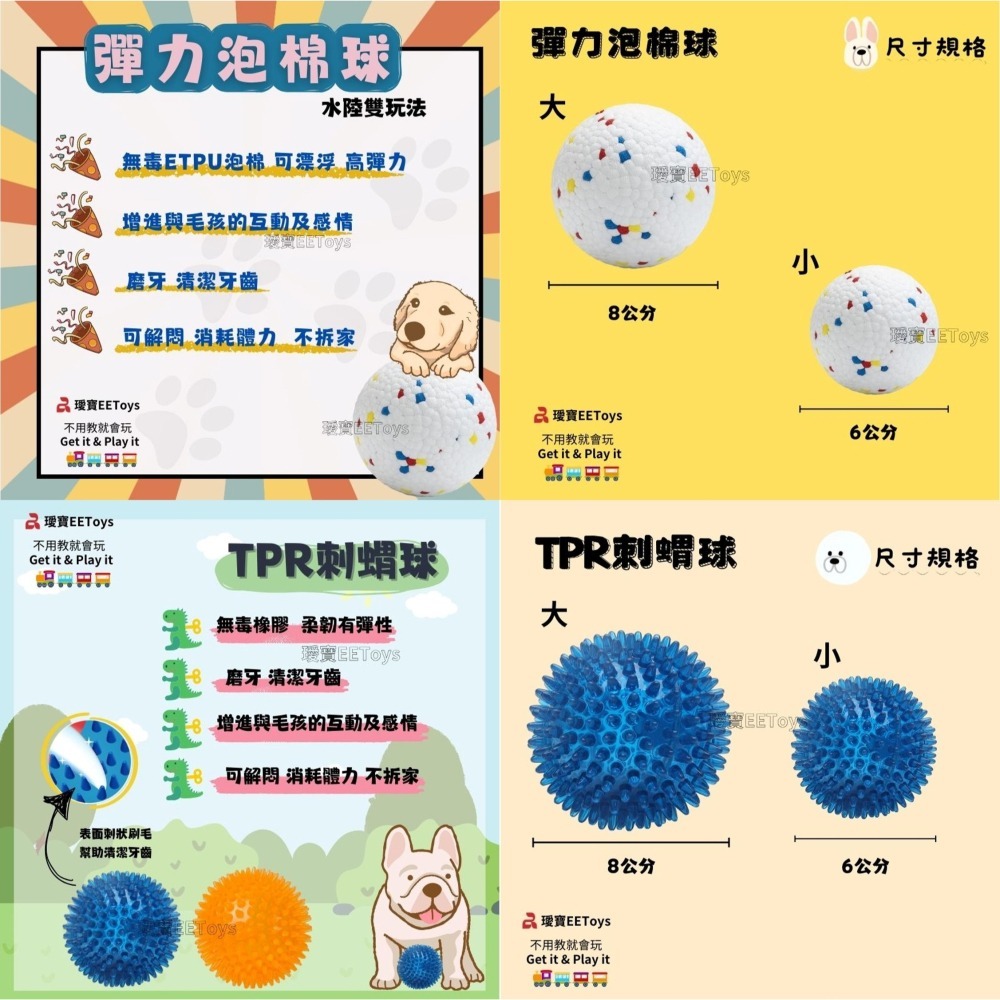 【幸運貓】 EEToys 宜特 益智藏食球 彈力泡棉球 TPR刺蝟球 運動乳膠球 滾動 TPR夜光鑽石球 玩具 璦寶-細節圖3