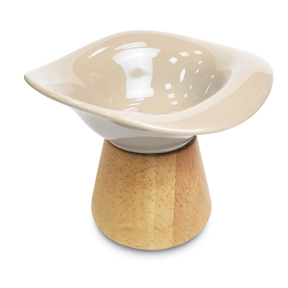 【幸運貓】YSS 童話森林 兩用原木瓷碗 森林花朵 森林噴泉 紫色 綠色 米色 寵物碗 貓碗 狗碗-細節圖11