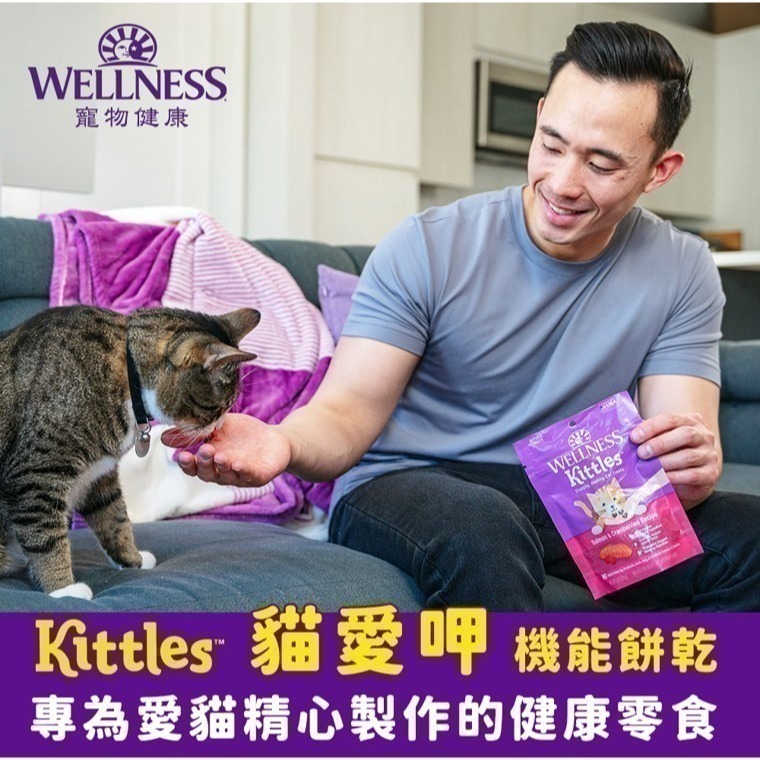 短效特價【幸運貓】WELLNESS 寵物健康 Kittles 貓愛呷 貓餅乾 鮭魚 鮪魚 雞 蔓越莓 貓零食-細節圖2