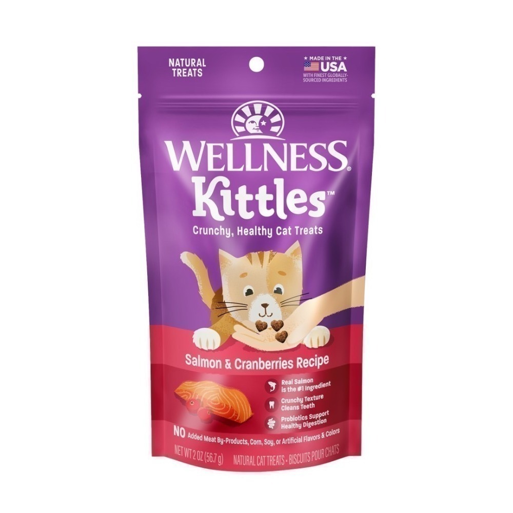 短效特價【幸運貓】WELLNESS 寵物健康 Kittles 貓愛呷 貓餅乾 鮭魚 鮪魚 雞 蔓越莓 貓零食-規格圖9