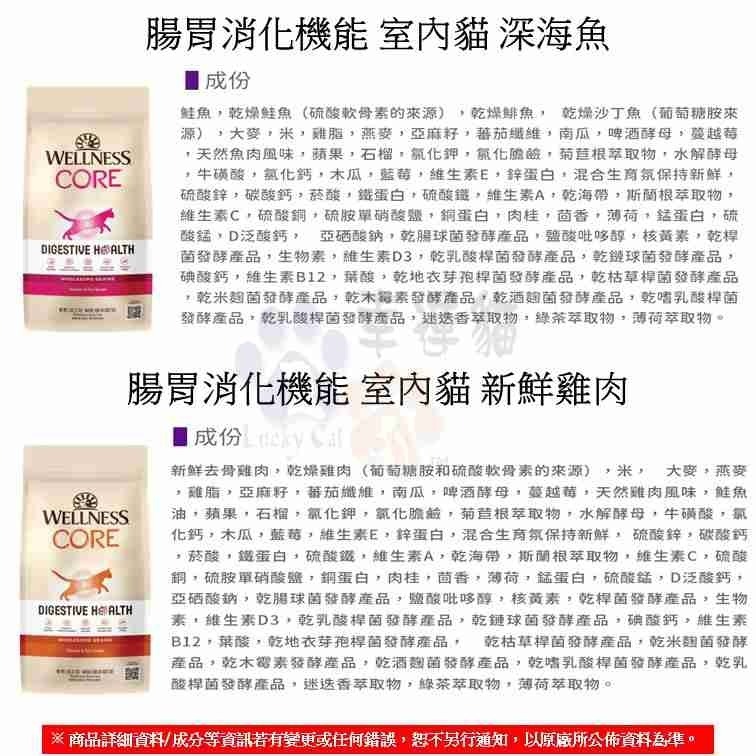 【幸運貓】WELLNESS CORE 無穀系列 貓飼料 雞肉 火雞肉 鴨肉 深海魚 化毛 體重控制 寵物健康-細節圖8