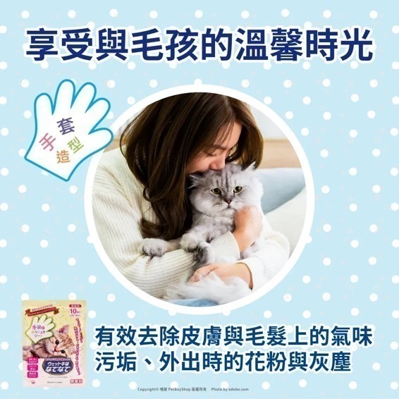 【幸運貓】本田洋行 HONDA YOKO 清潔安撫雙效手套濕巾 10入 貓用 犬用 無香 濕紙巾 濕巾 日本原裝進口-細節圖7