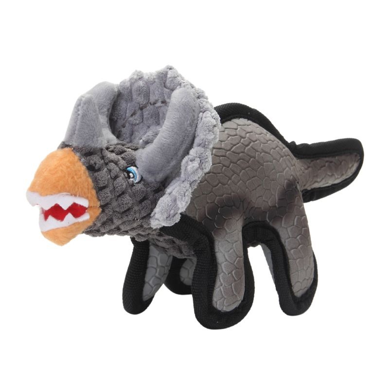 【幸運貓】 EEToys 宜特 絨布乳膠恐龍 副櫛龍 三角龍 寵物玩具 狗玩具 璦寶-規格圖8