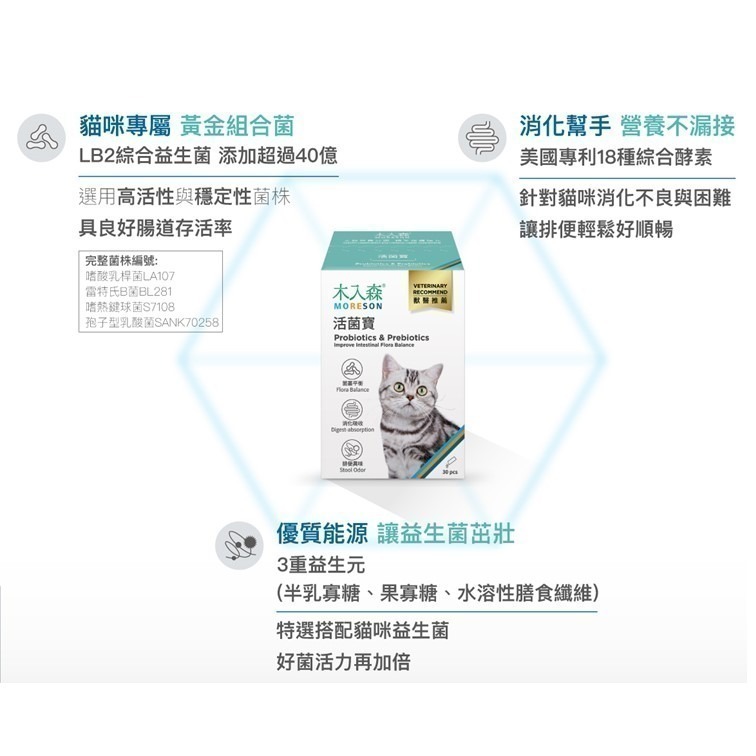 滿額贈飼料【幸運貓】 木入森 貓咪活菌寶 (30包)｜貓咪益生菌｜黃金組合菌 綜合酵素｜貓咪腸胃保健食品 寵物益生菌-細節圖7