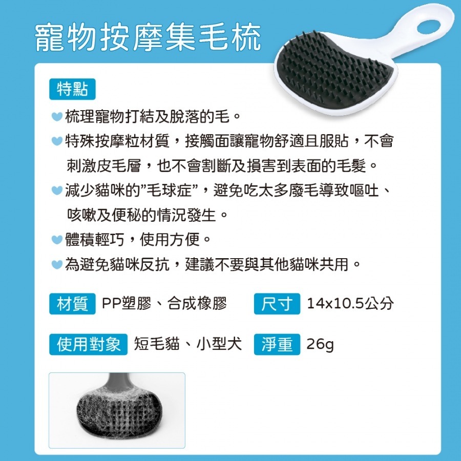 【幸運貓】 寵物按摩集毛梳 白/黑/灰/藍/綠 寵物美容 美容梳-細節圖2