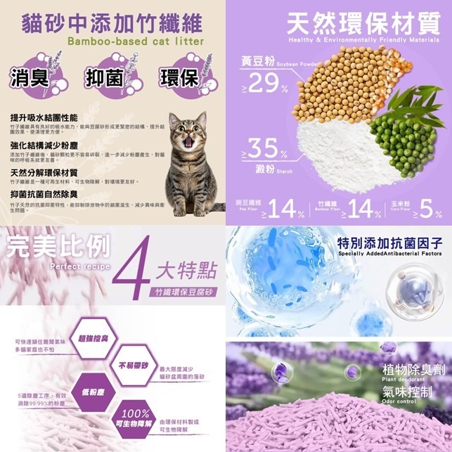 【幸運貓】AFP 清新系列 竹萃三效混和砂 竹纖環保豆腐砂(薰衣草香) 豆腐砂 貓豆腐砂 貓砂-細節圖7