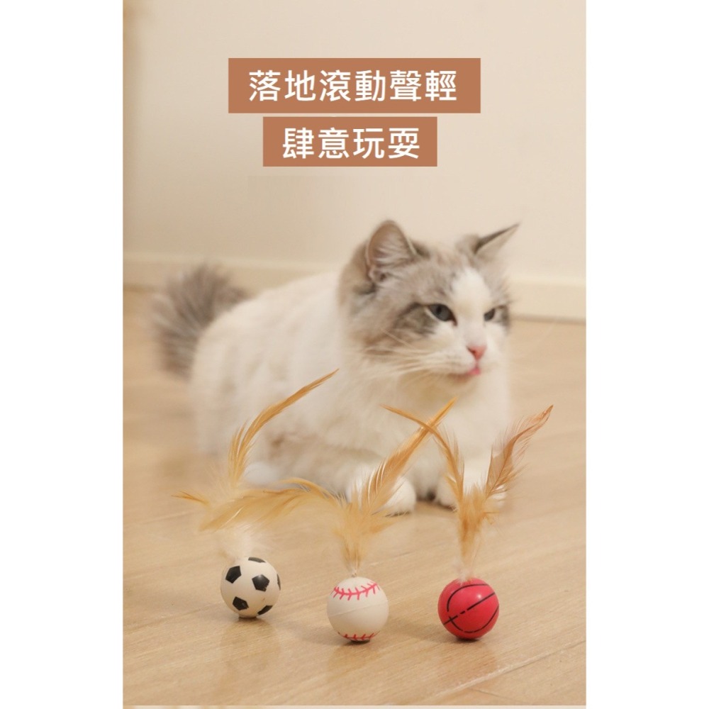 【幸運貓】 彈力逗貓雞毛球 籃球/足球/棒球 貓咪玩具 寵物玩具 球球玩具-細節圖6
