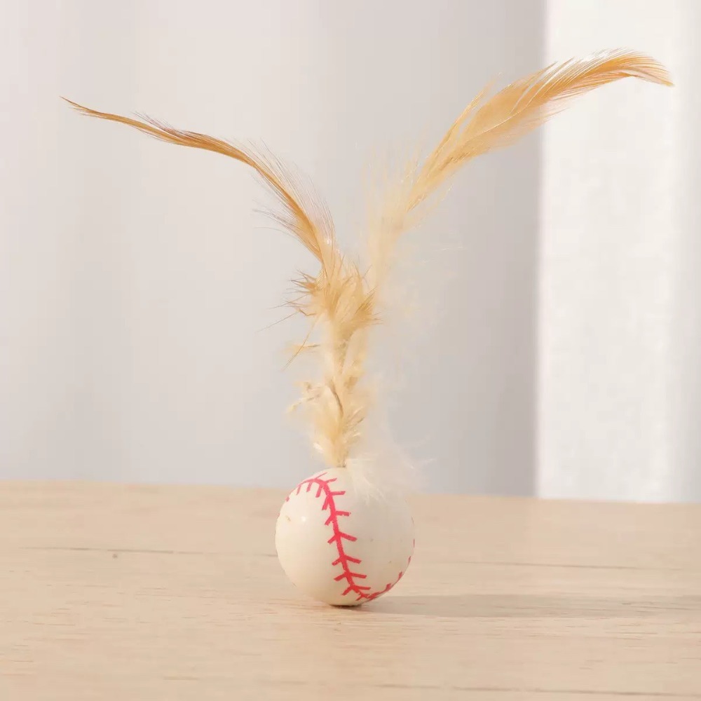 【幸運貓】 彈力逗貓雞毛球 籃球/足球/棒球 貓咪玩具 寵物玩具 球球玩具-規格圖8