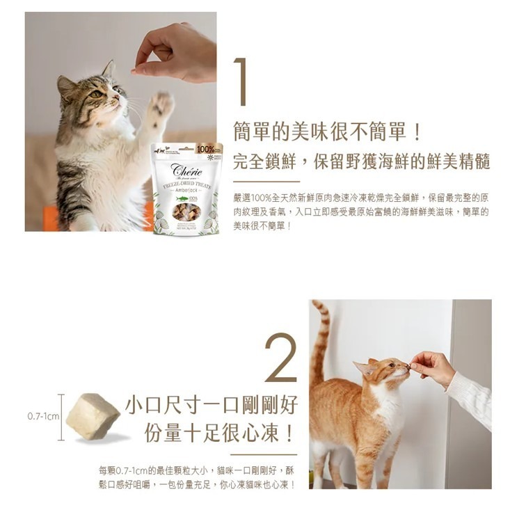 【幸運貓】Cherie 法麗  100%原肉凍乾系列 （犬貓通吃） 鯖魚 鮪魚 鮭魚 青甘 貓凍乾 狗凍乾 零嘴-細節圖4