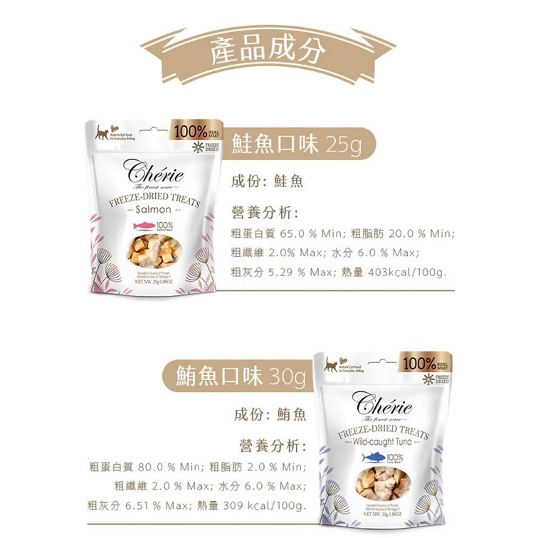 【幸運貓】Cherie 法麗  100%原肉凍乾系列 （犬貓通吃） 鯖魚 鮪魚 鮭魚 青甘 貓凍乾 狗凍乾 零嘴-細節圖6