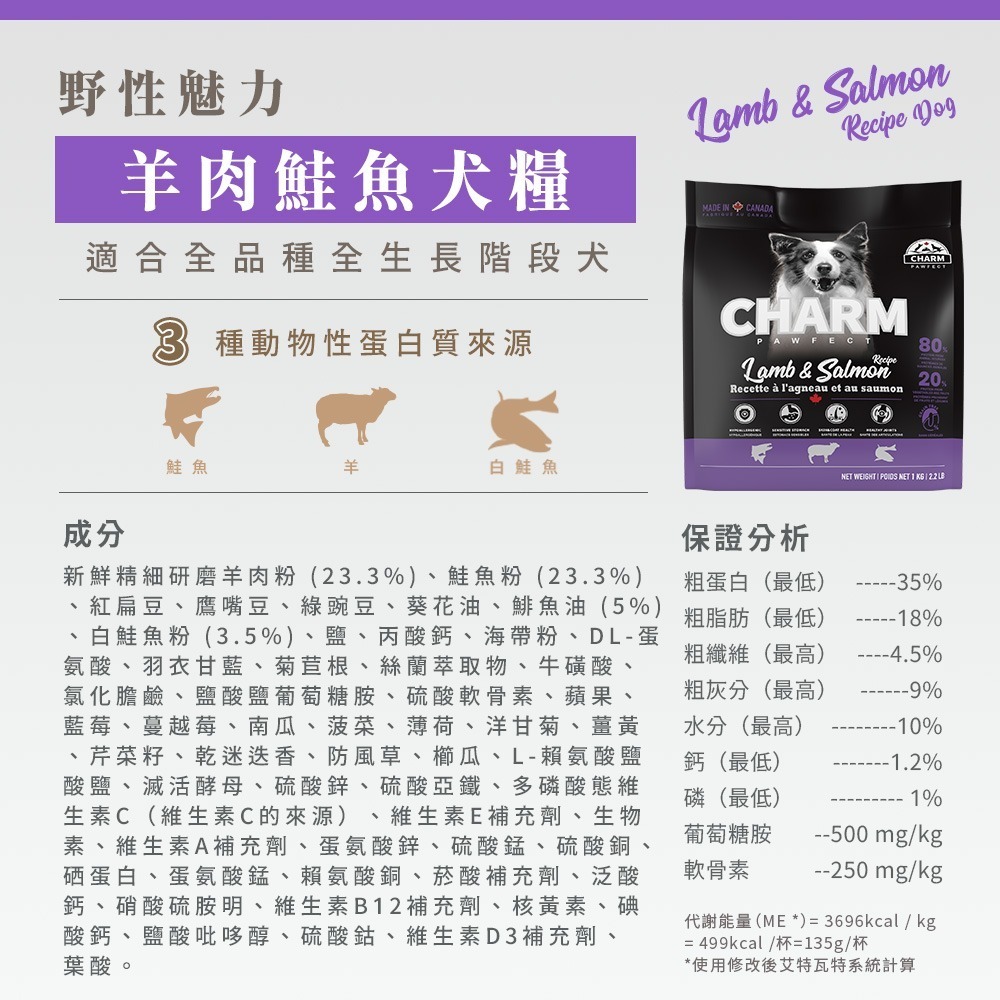 【幸運貓】 CHARM 野性魅力 無穀狗飼料 340g 1kg 2kg 無穀狗糧 成犬 幼犬 狗飼料-細節圖8