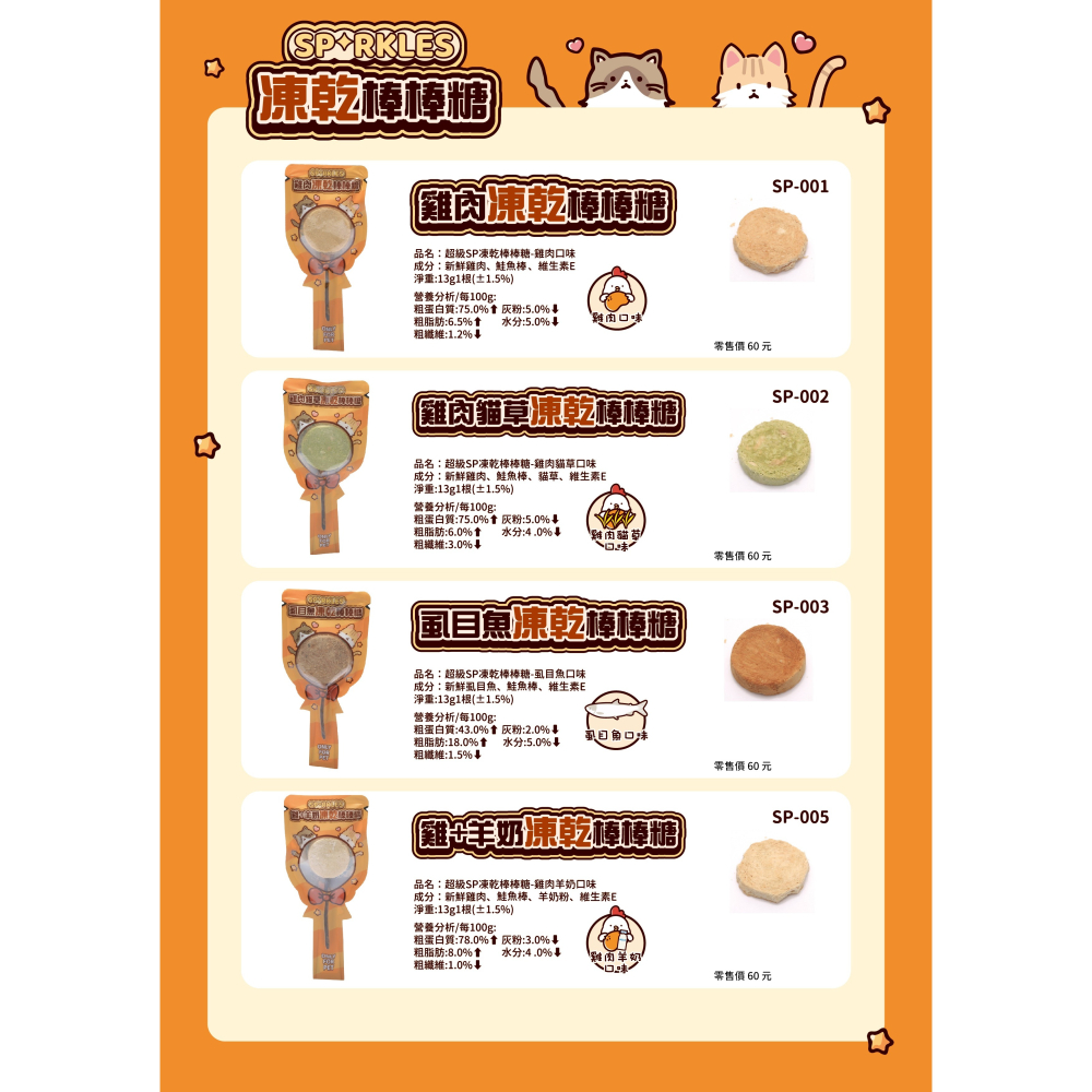 【幸運貓】超級SP SPARKLES 鮮肉凍乾 狗狗凍乾 貓咪凍乾 雞肉凍乾棒棒糖 雞肉羊奶圓片 寵物凍乾-細節圖7