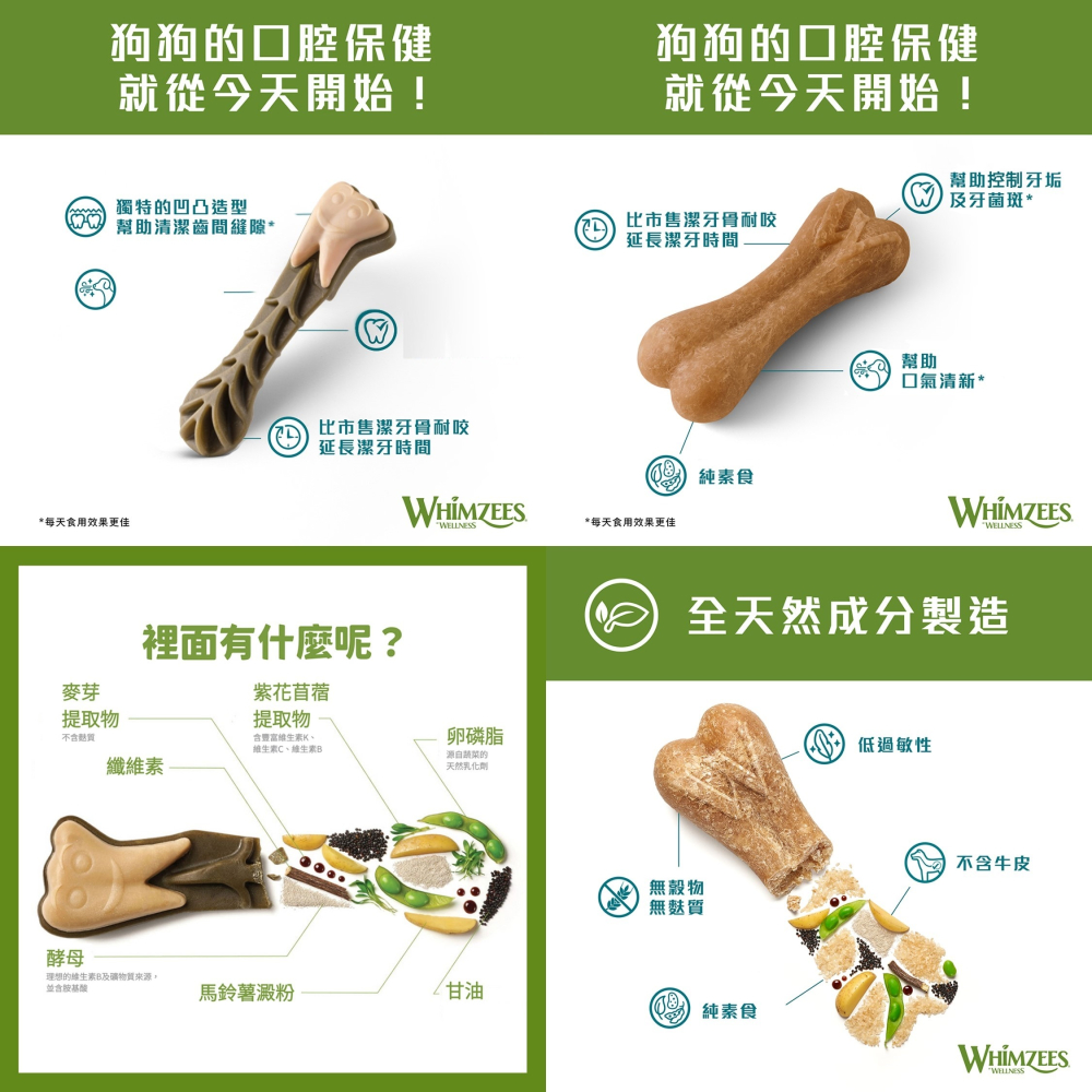 【幸運貓】Whimzees唯潔 潔牙骨 鱷魚型 / 牙刷型 / 六角長條型 / 刺蝟型/心型/米骨 超值包 狗狗潔牙骨-細節圖4