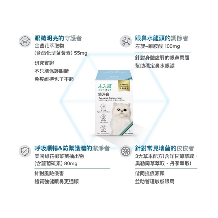 【幸運貓】 木入森 貓咪痕淨白 (30顆)｜貓咪眼睛保健食品｜金盞花 離胺酸｜針對貓流眼淚 貓淚痕-細節圖7