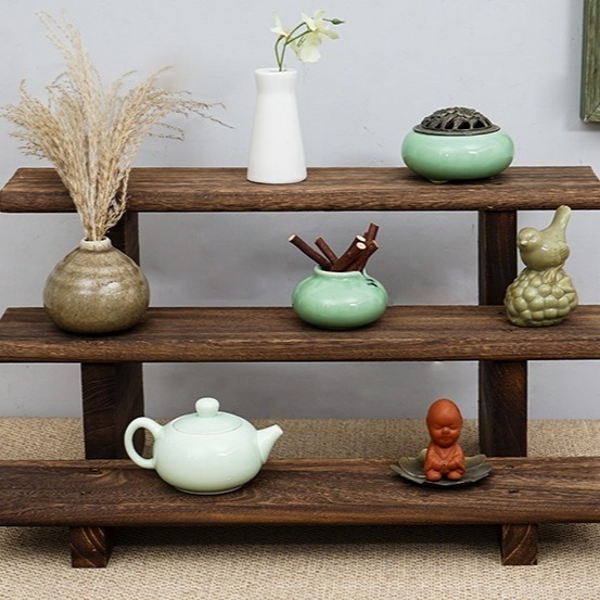 現貨 實木佛牌架 階梯式展示架 | 泰國佛牌供奉架 聖物座 供桌擺件 三層木架 水晶礦石 檀木色-細節圖2