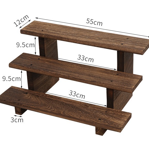 現貨 實木佛牌架 階梯式展示架 | 泰國佛牌供奉架 聖物座 供桌擺件 三層木架 水晶礦石 檀木色-細節圖3