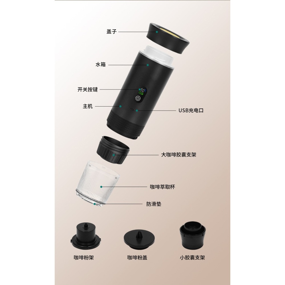 現貨 無線加熱 行動咖啡機 贈收納包 | 便攜式膠囊咖啡機 露營咖啡 義式濃縮 車用 隨身電動萃取 適用Nespress-細節圖2