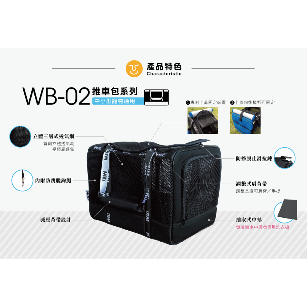 免運◤WILL WB-02系列 WB02寵物包 輕量包 寵物側背 寵物 透氣 可上三鐵 外出包『超透氣寵物包，5種顏色』-細節圖2