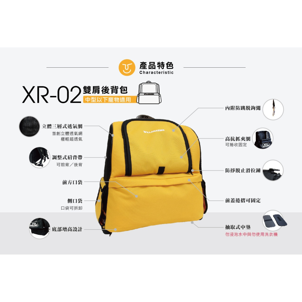 免運◤WILL XR02 XR-02 台灣製 雙肩透氣減壓寵物外出背包 輕量寵物後背包 可三鐵公車，4種顏色-細節圖2