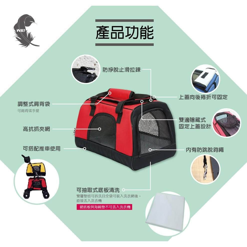 免運 ◤WILL 推車組合系列［PB-03 PB03輕量外出包推車 小動物 兔子日系寵物包 +雙層可拆式推車，忍者黑］-細節圖5