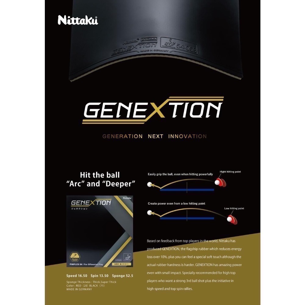 《桌球88》現貨 2024新款 德國製 NITTAKU GENEXTION 頂級膠皮 桌球膠皮-細節圖4