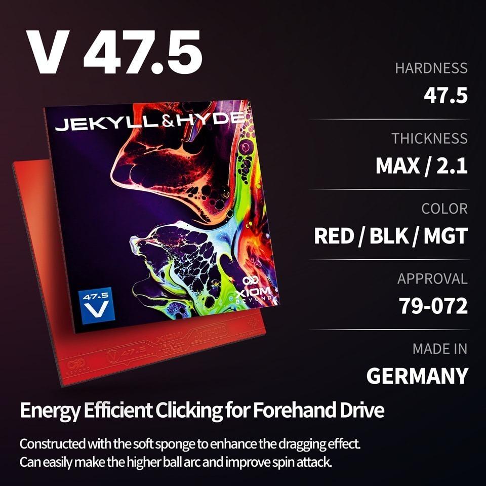 《桌球88》 現貨德國製 XIOM V47.5 雙面人 V52.5 澀性膠皮 JEKYLL & HYDE 桌球膠皮-細節圖2