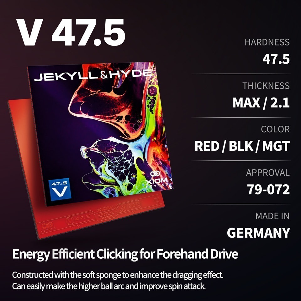 《桌球巨人》 現貨德國製 XIOM V47.5 雙面人 V52.5 澀性膠皮 JEKYLL & HYDE 桌球膠皮-細節圖2