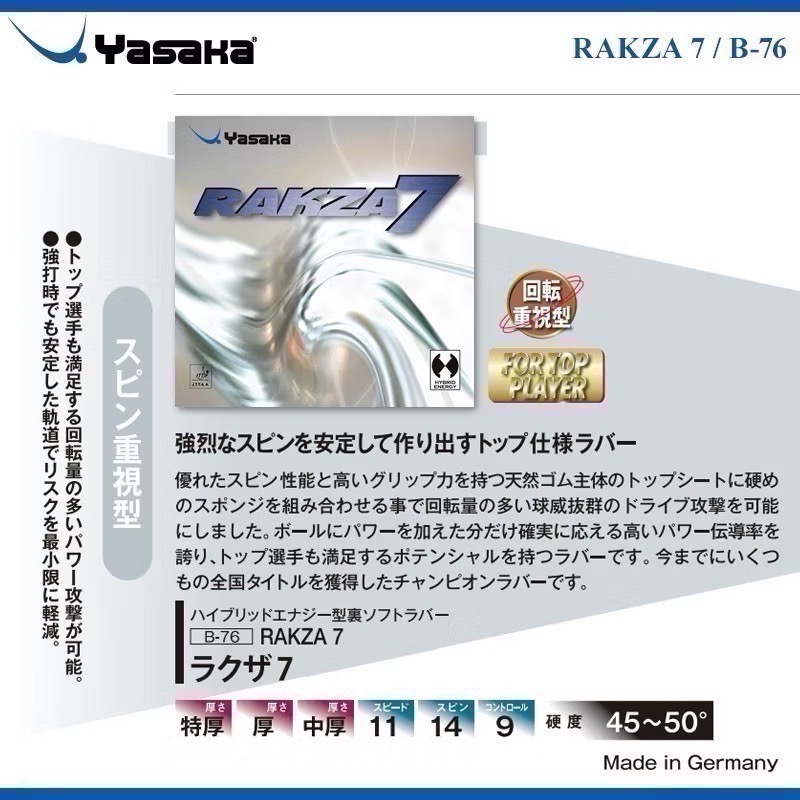 《桌球巨人》現貨🇩🇪德國製 YASAKA RAKZA 7 R7 Soft 桌球膠皮 平面膠皮-細節圖2