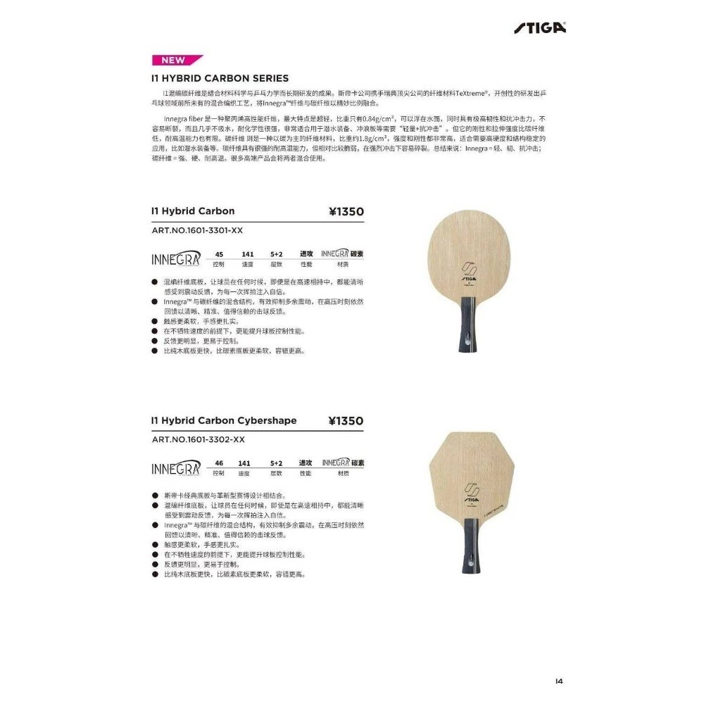 《桌球巨人》新款 瑞典 STIGA I1 Hybrid Carbon Cybershape 桌球拍-細節圖2