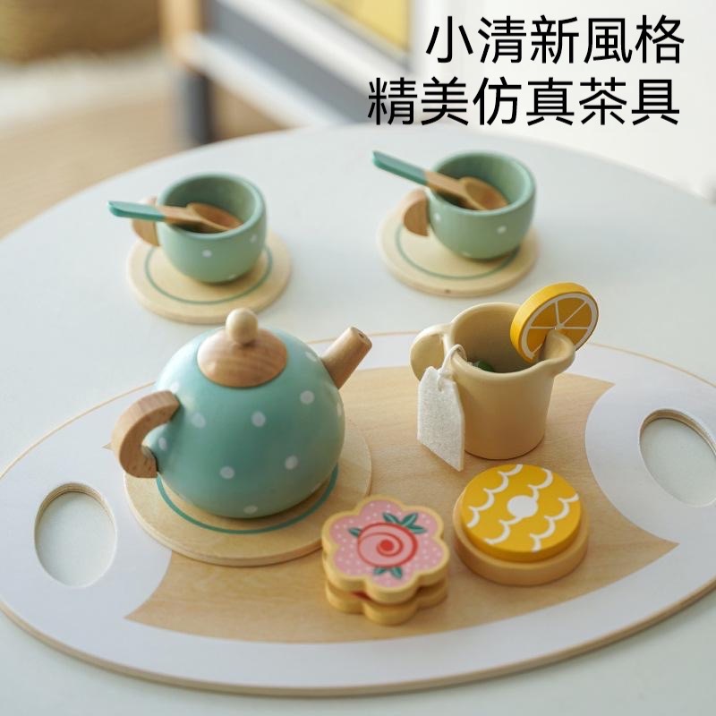仿真下午茶甜品蛋糕售賣 泡茶壺杯茶具套裝 兒童過家家早教木製玩具-細節圖4