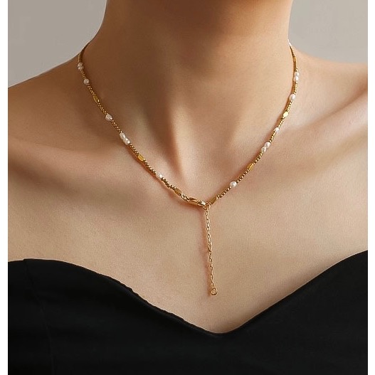 不掉色電鍍真金珍珠不鏽鋼項鍊💗-細節圖3