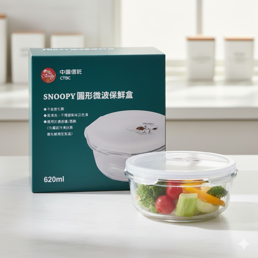 SNOOPY 史努比圓形玻璃微波保鮮盒附蓋 620ml-細節圖4