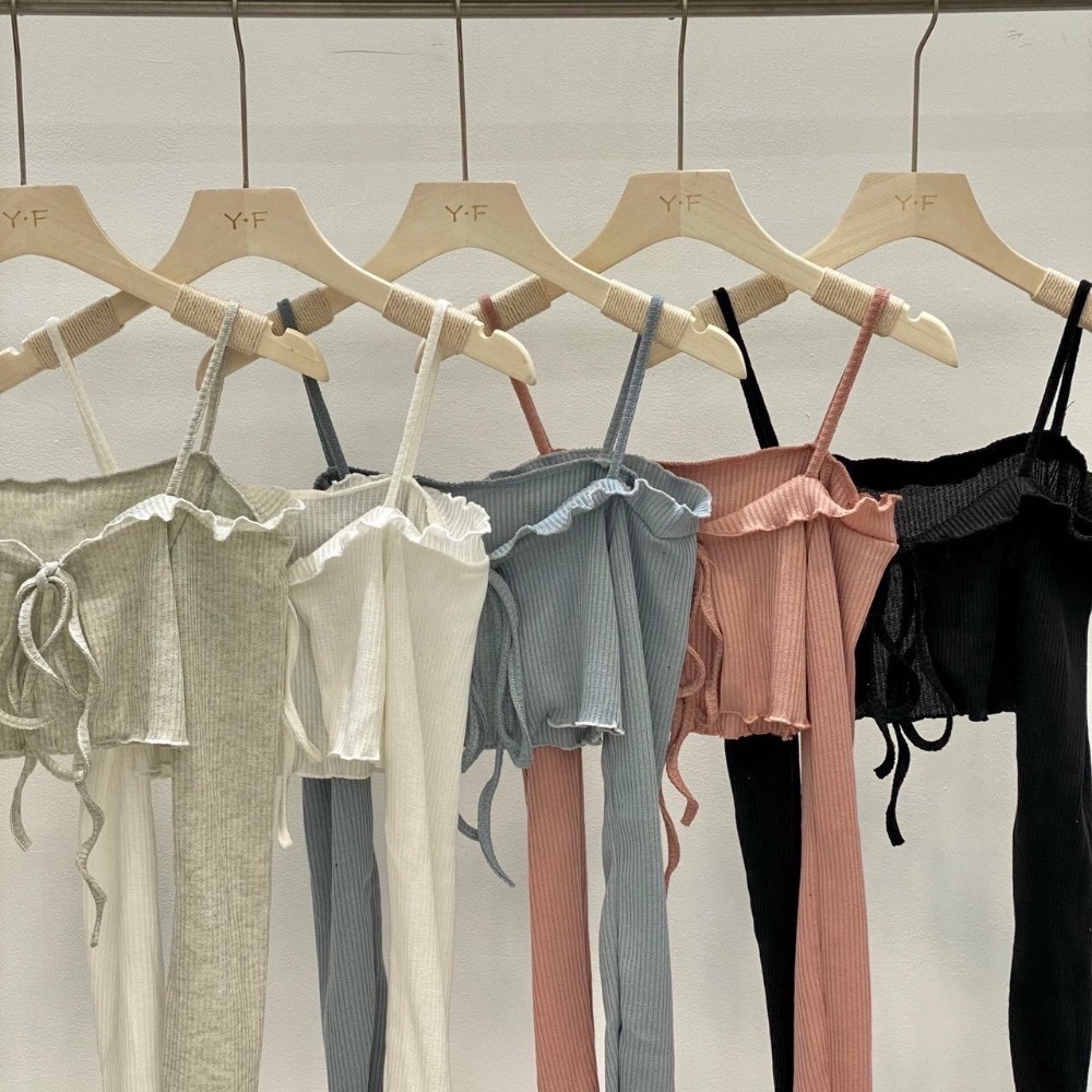 55p.cinereus ▷預購 正韓荷葉邊綁帶細肩小罩衫-細節圖11