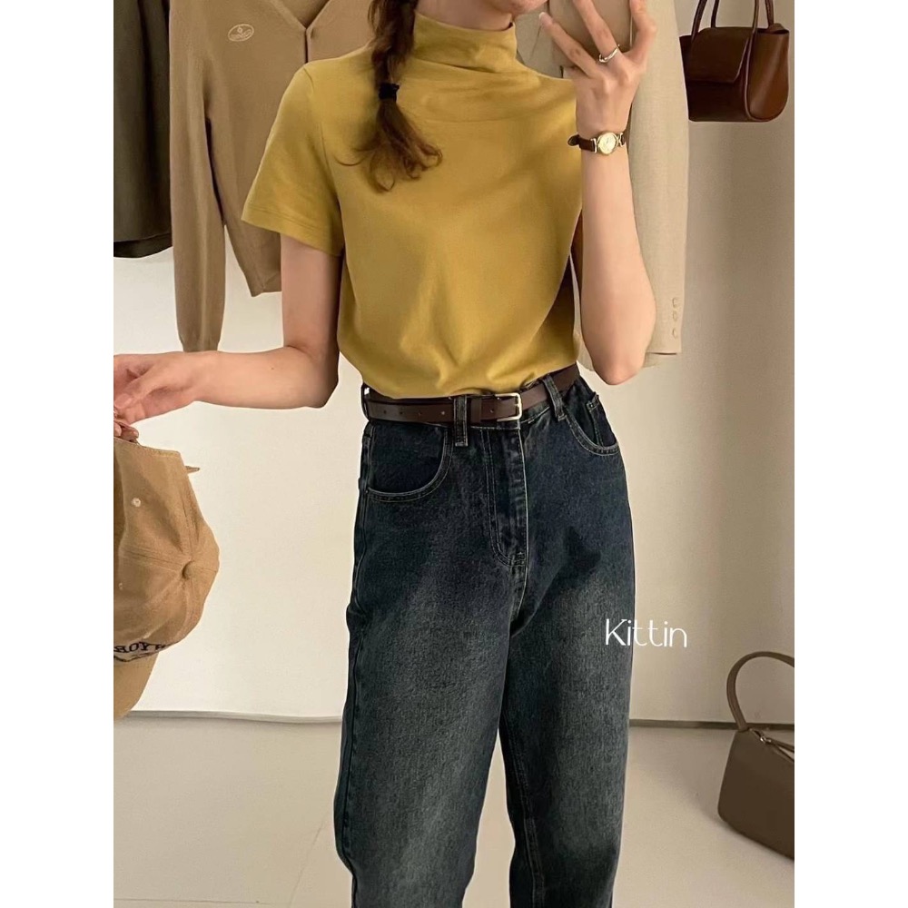 55p.cinereus ▷預購 微高領多色短袖T恤-細節圖3