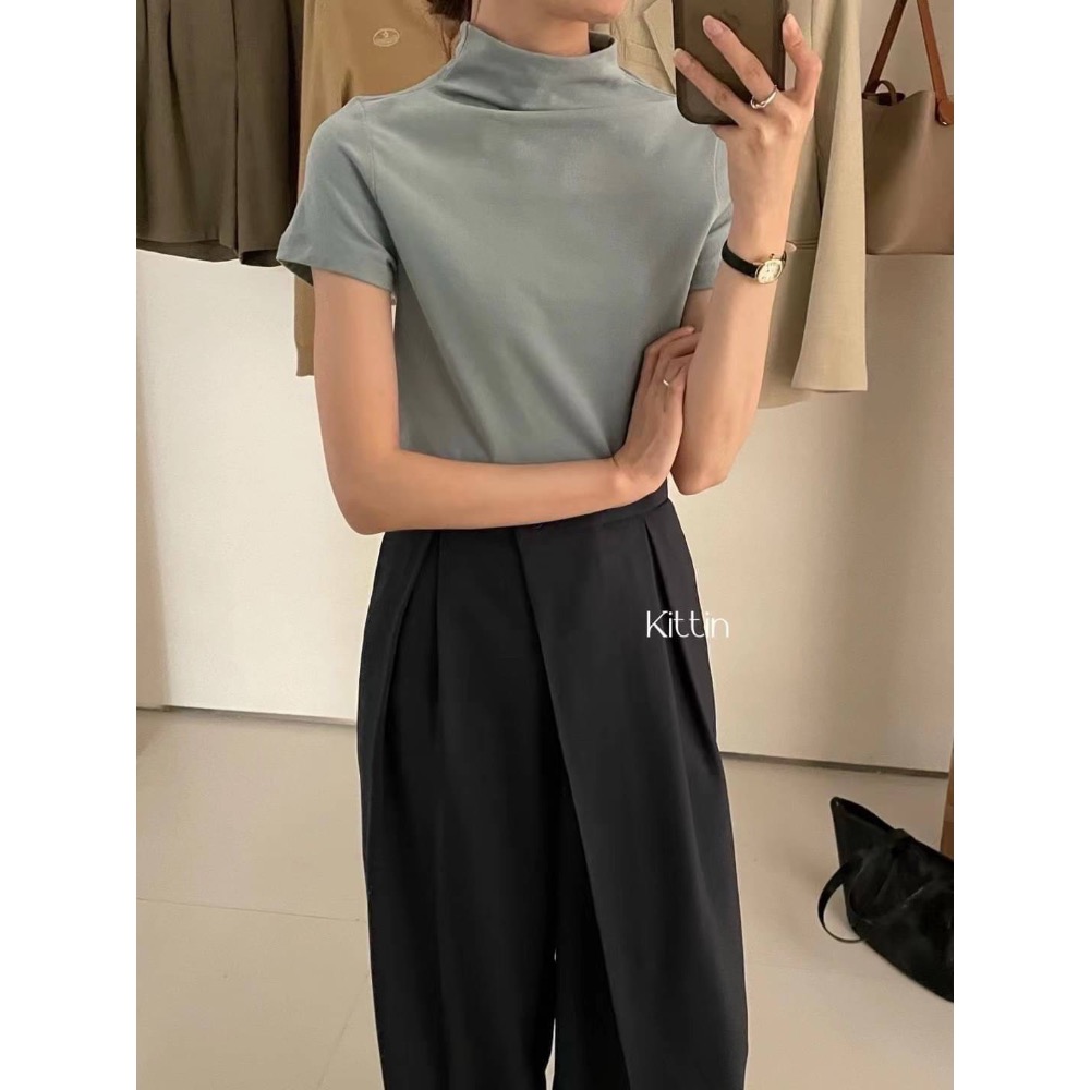 55p.cinereus ▷預購 微高領多色短袖T恤-細節圖5