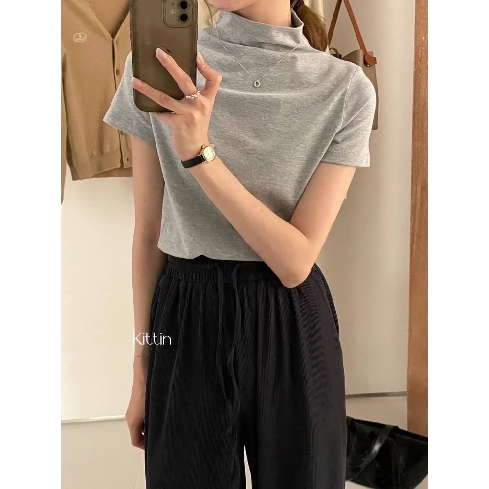 55p.cinereus ▷預購 微高領多色短袖T恤-細節圖6