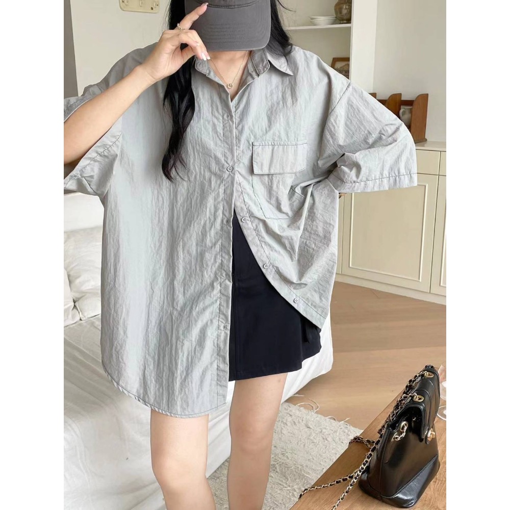 55p.cinereus ▷預購 廠商自訂款涮涮尼龍車線寛版襯衫-細節圖5