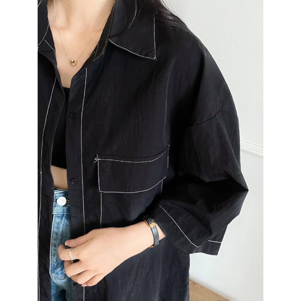 55p.cinereus ▷預購 廠商自訂款涮涮尼龍車線寛版襯衫-細節圖9