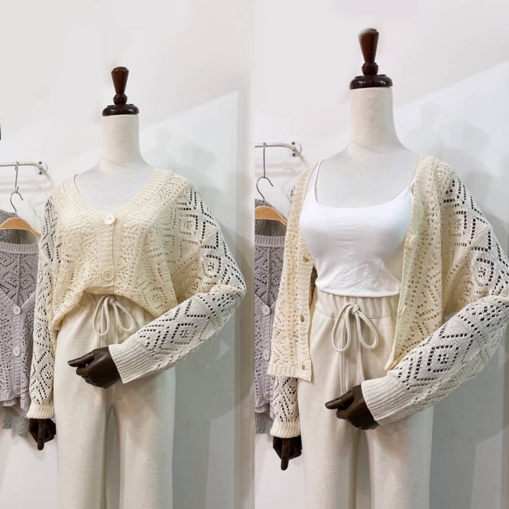 55p.cinereus ▷預購 鏤空針織排釦長袖上衣罩衫-細節圖10